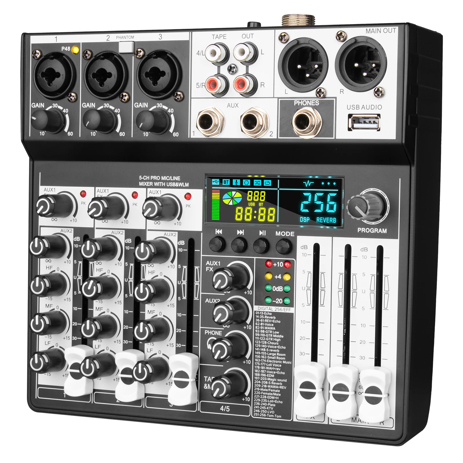 5채널 사운드 믹싱 콘솔 Depusheng PG6 블루투스 USB 레코드 48V 팬텀 파워 딜레이 리피트 256DSP 효과 오디오 믹서
