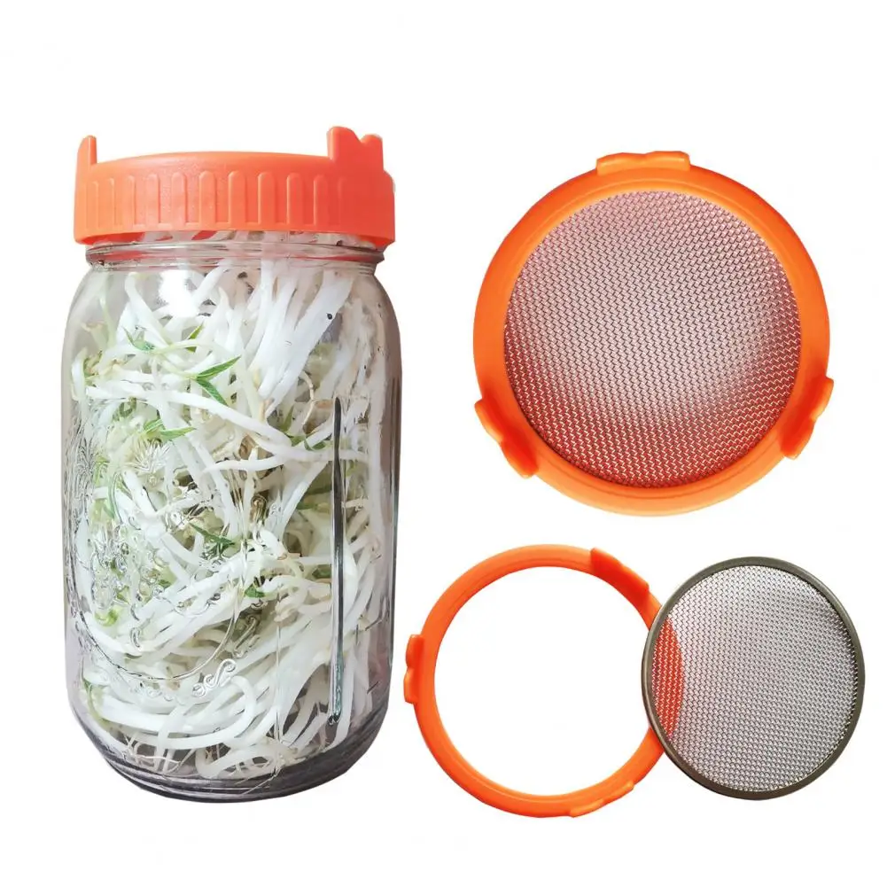 Sprouting Lid Easy to Clean Good Drainage Mason Jar Plastic Sprout Lid with Stainless Steel Screen for Household