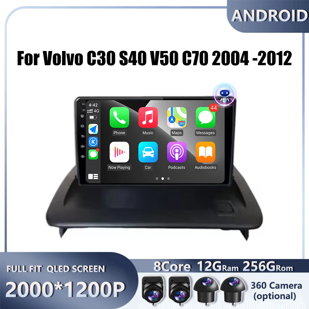 Car Radio Stereo Multimedia Video GPS Navigation Player 9" 4G Android OS For Volvo C30 S40 V50 C70 2004-2012 QLED screen BT 5.0