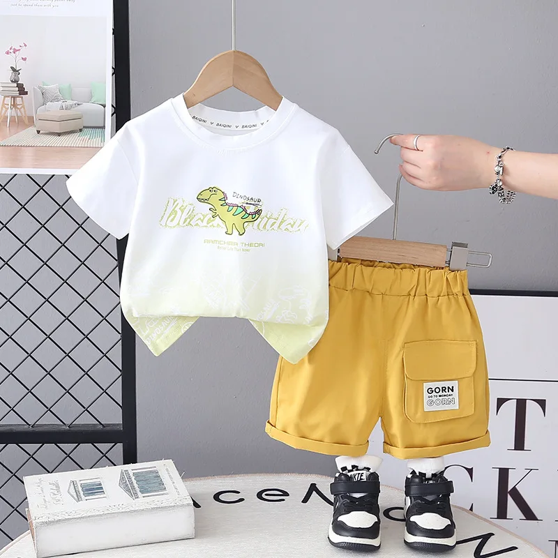소년 공룡 인쇄 티셔츠 반바지 세트 어린이 여름 캐주얼 2Pcs 복장 어린이 패션 반팔 탑 옷