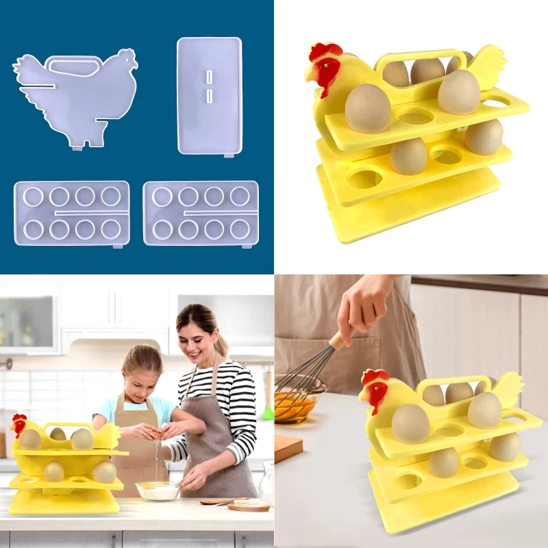 8 Cups Egg Holder Silicone Resin Mold Egg Tray Rack Epoxy Casting Molds for Fridge Kitchen 3D DIY Making