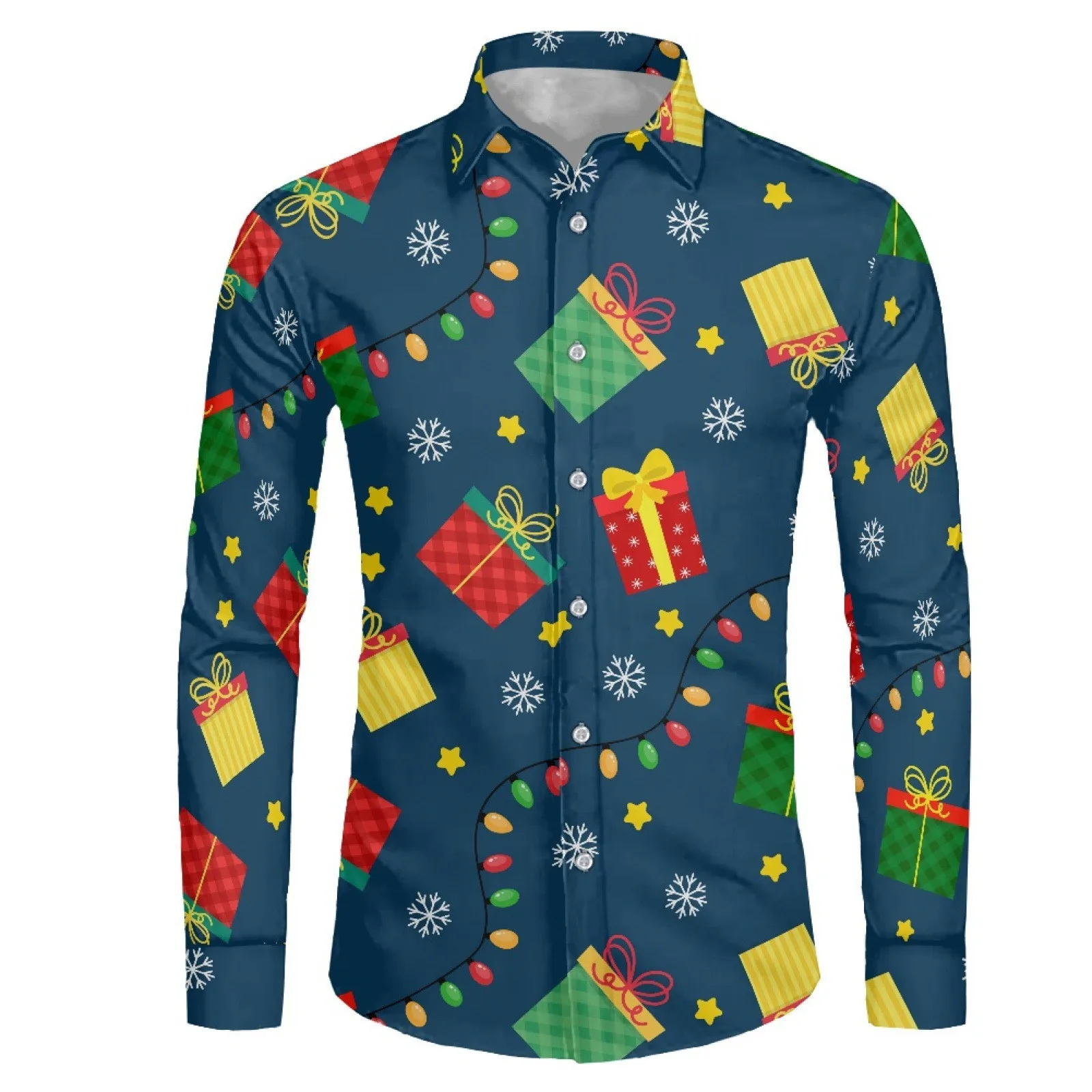 

Man's Christmas Shirt Long Sleeve Christmas Print Male Leisure Style Shirt Art 3d Digital Print Vintage Loose