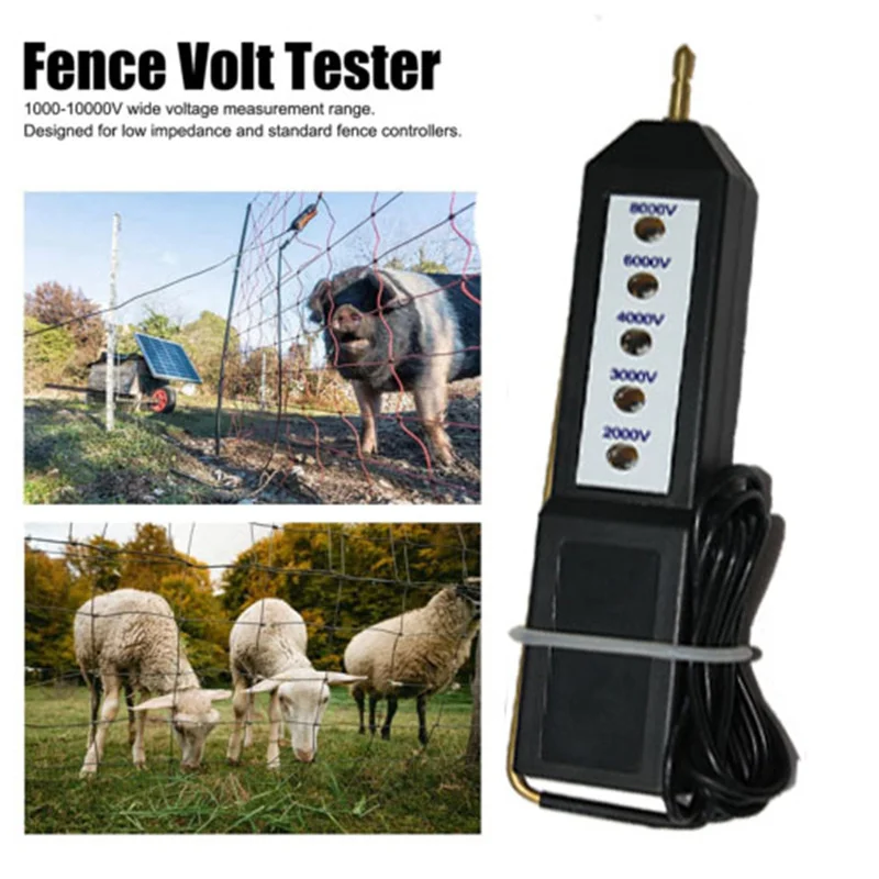 8KV 5Led Light Electric Fence Voltage Tester Meter Waterproof Portable