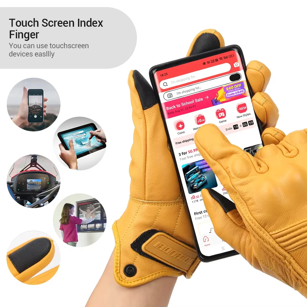 Motorcycle Leather Gloves Hole Men Motorbike Riding Gloves Touch Screen Breathable Moto Motocross Anti Fall Protection Motorcycle Gloves,Sports Gloves,Leather Motorcycle Gloves