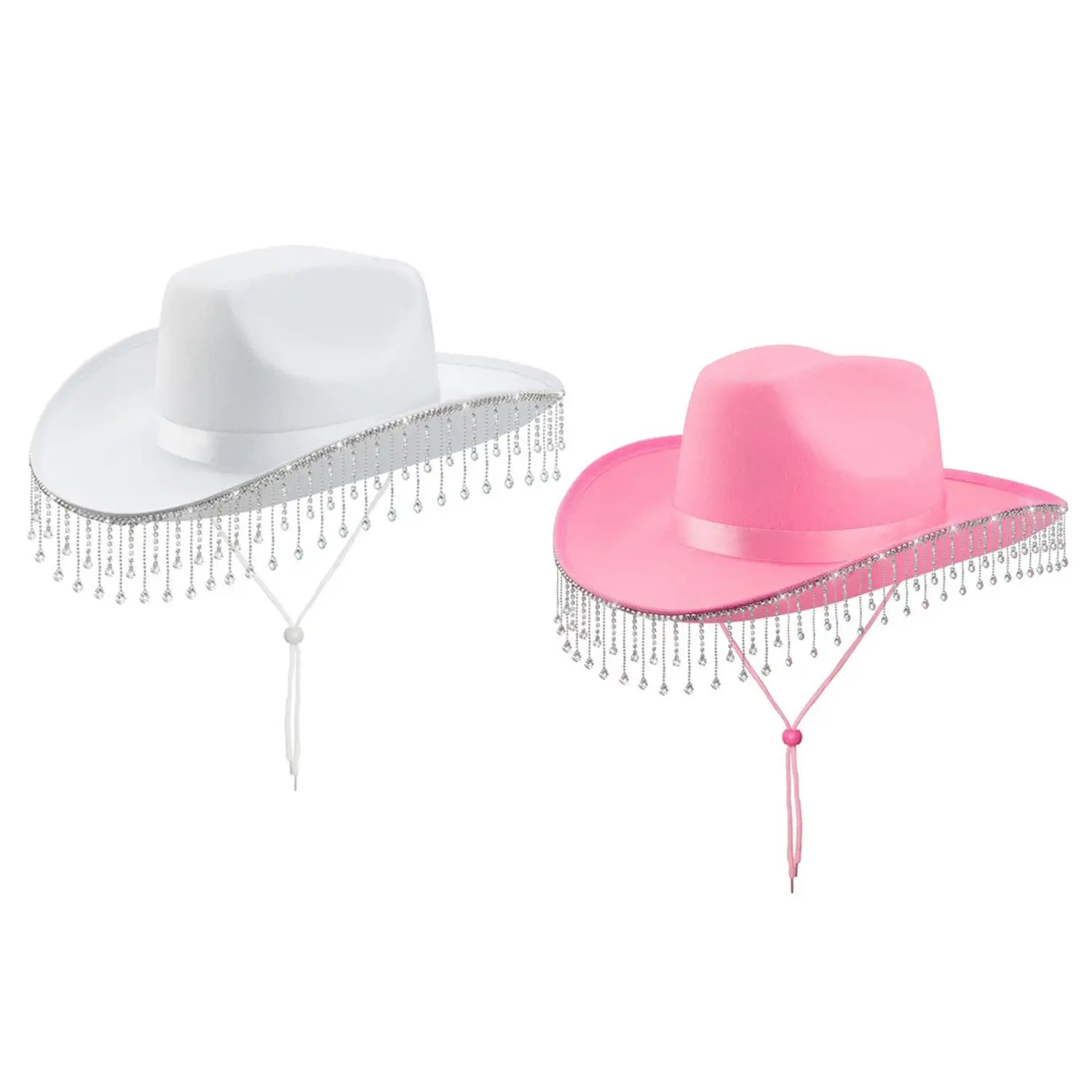New Bride White Cowboy Luxury Tassel Felt Hat Rhinestone Wedding Vintage Cowgirl Hat Party Bridal Shower Decoration Gifts