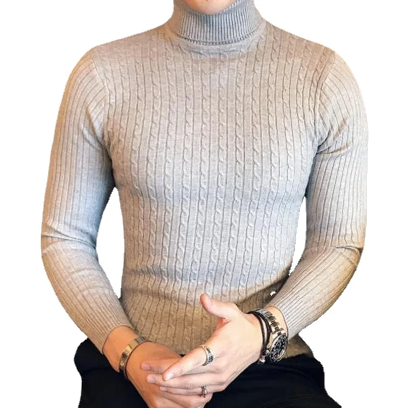 

2023 Slim Solid Color Turtleneck Sweater Mens Winter Warm Knit Sweater Classic Casual Sweaters Men Clothes