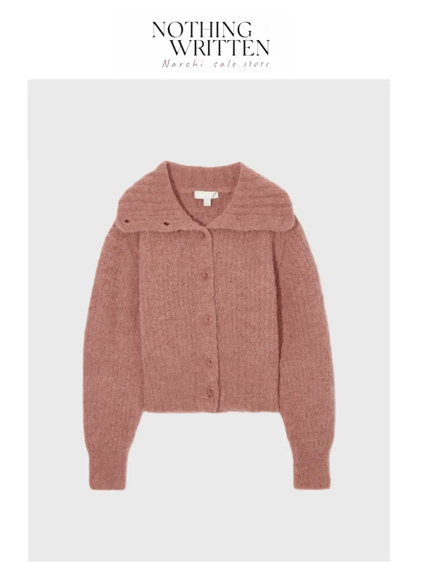 무지 니트 캐주얼 숏 가디건 여성용 신상 가을 패션 코튼 긴팔 턴다운 칼라 코트