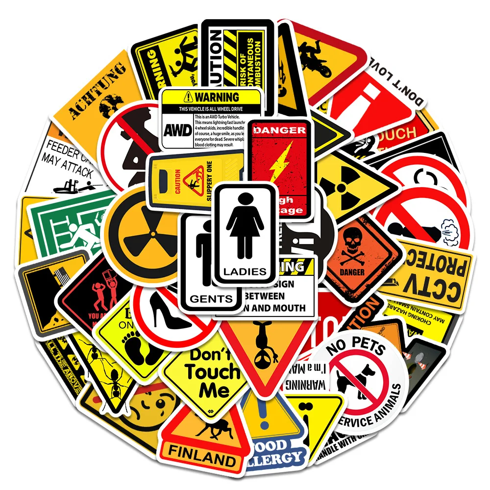 50PCS Warning Stickers Danger Banning Skateboard Fridge Guitar Laptop Motorcycle Travel Classic Toy Cool Decals Sticker 3