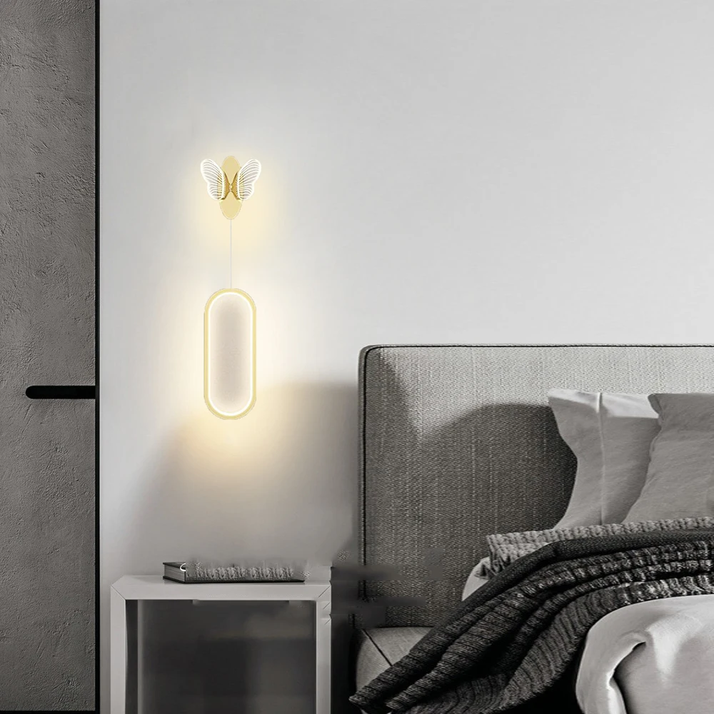 Nordic New bedroom bedside butterfly wall lamp Luxury home decoration salon luminaria Simple living room hallway wall light