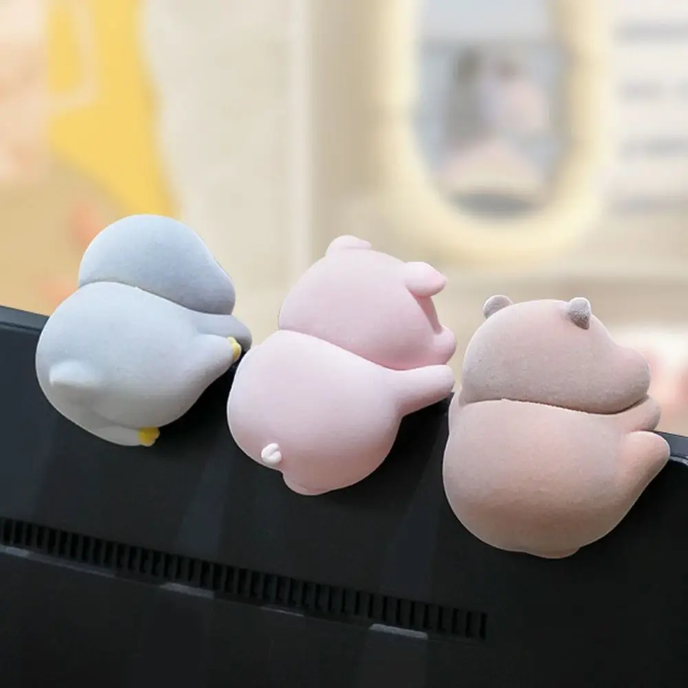 Flocking Computer Monitor Decoration Desk Ornament Computer Display Screen Animal Model Panda Dog Penguin Center Console Doll