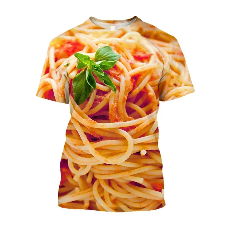 Men's Quick Dry Pasta Pizza 3D Print T Shirt Detailed Material View