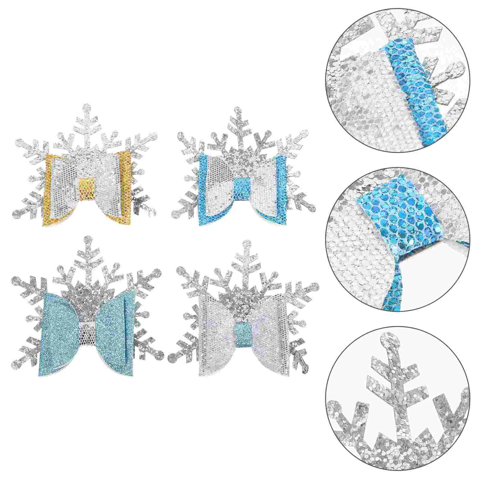 

4 Pcs Bow Tie Girl Child Christmas Ribbon Snowflake Hair Accessories Bowknot Clip for Kids