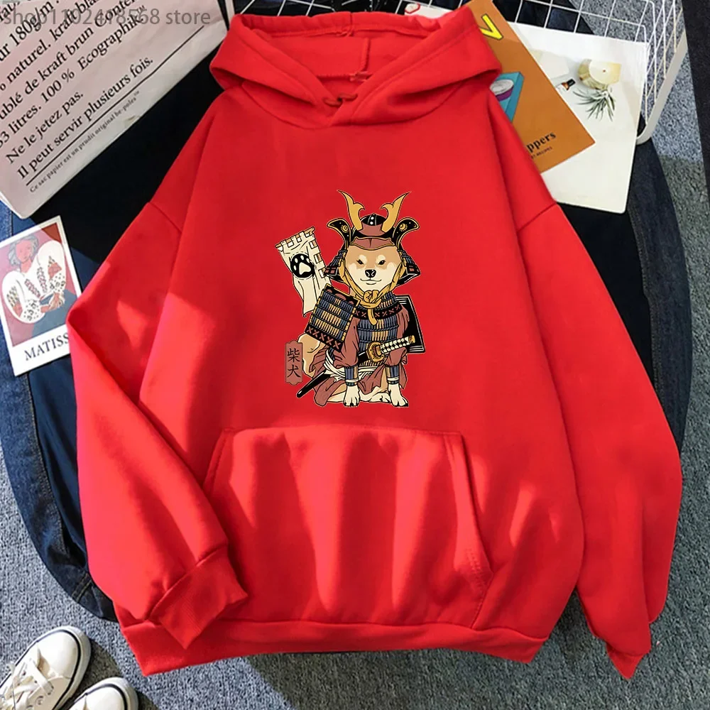 Shiba Samurai in Traditional Hoodie Men Japanese Style Dog Sweatshirt Cartoon Top Long Sleeve Casual Kawaii Pullover Unisex Coat