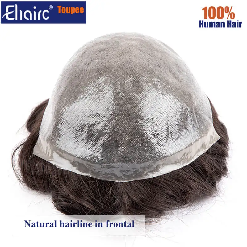 Human Hair Toupee PU With Double Knots Toupee Men 0.08MM Durable Men's System Unit 6" Men Wigs 100% Natural Human Hair Wig Male Hair Prosthesis