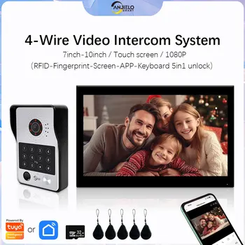 ANJIELO 5in1 Fingerprint Unlock Tuya Smart Wifi Video Intercom System Video Door Phone Camera with Motion Detector 1080P 1