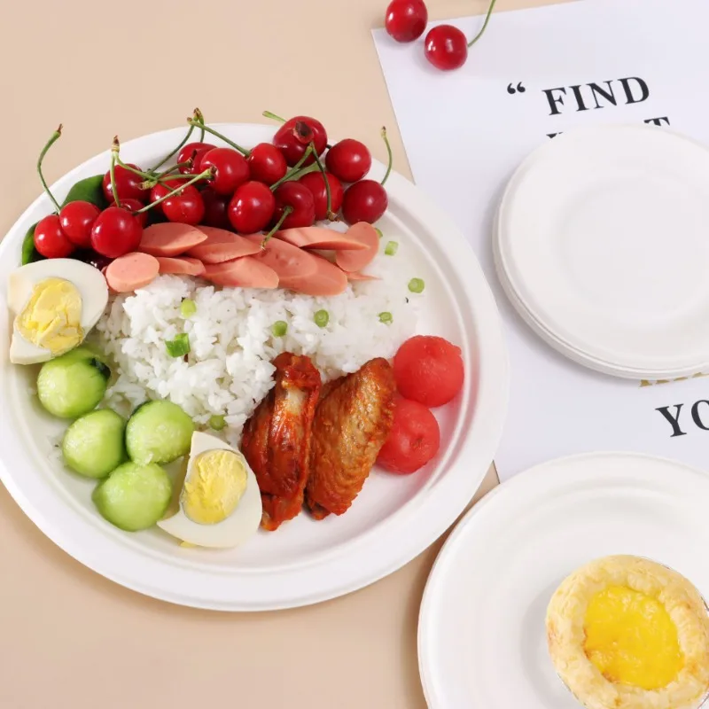 50PCS Disposable Round Plates Salad Barbecue Disposable Plates Restaurant Household Birthday Party Christmas Camping Picnics