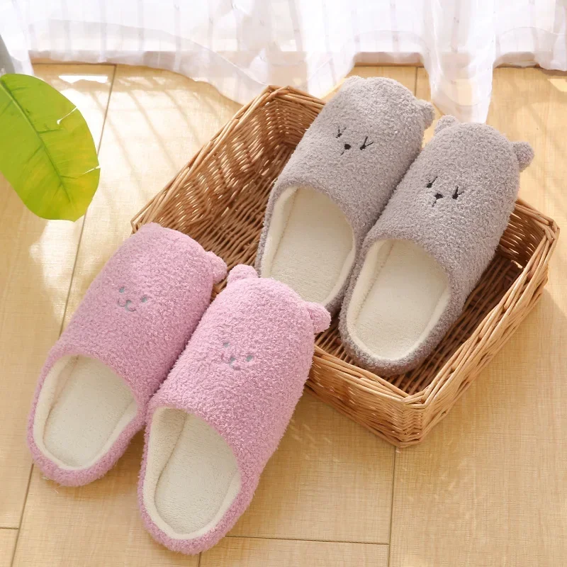 

Slippers Women Cute Cartoon Elk Slippers Indoor House Shoes For Men Couples Cotton Slides Thick Plush Footwear 2024