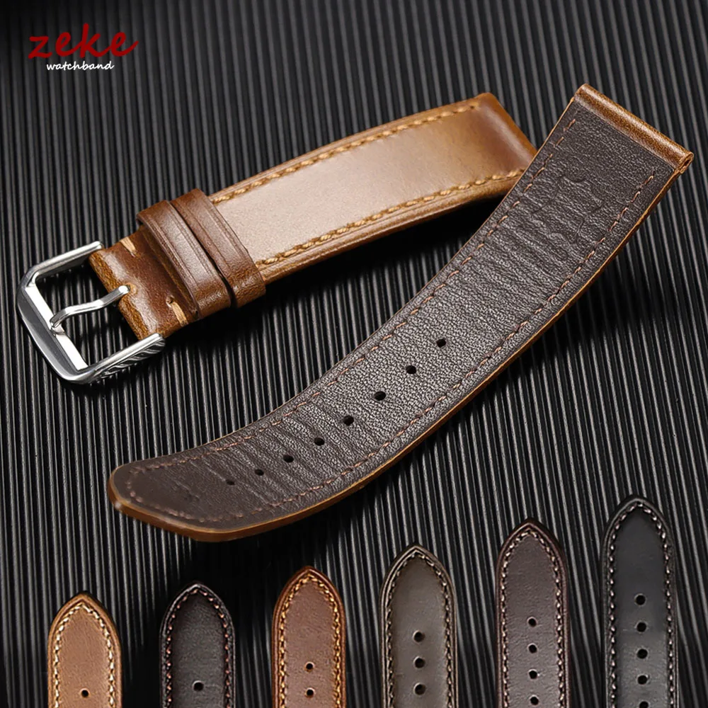Vintage Genuine Calfskin Leather Watchband - Oil Wax Discoloration, Soft Business Strap