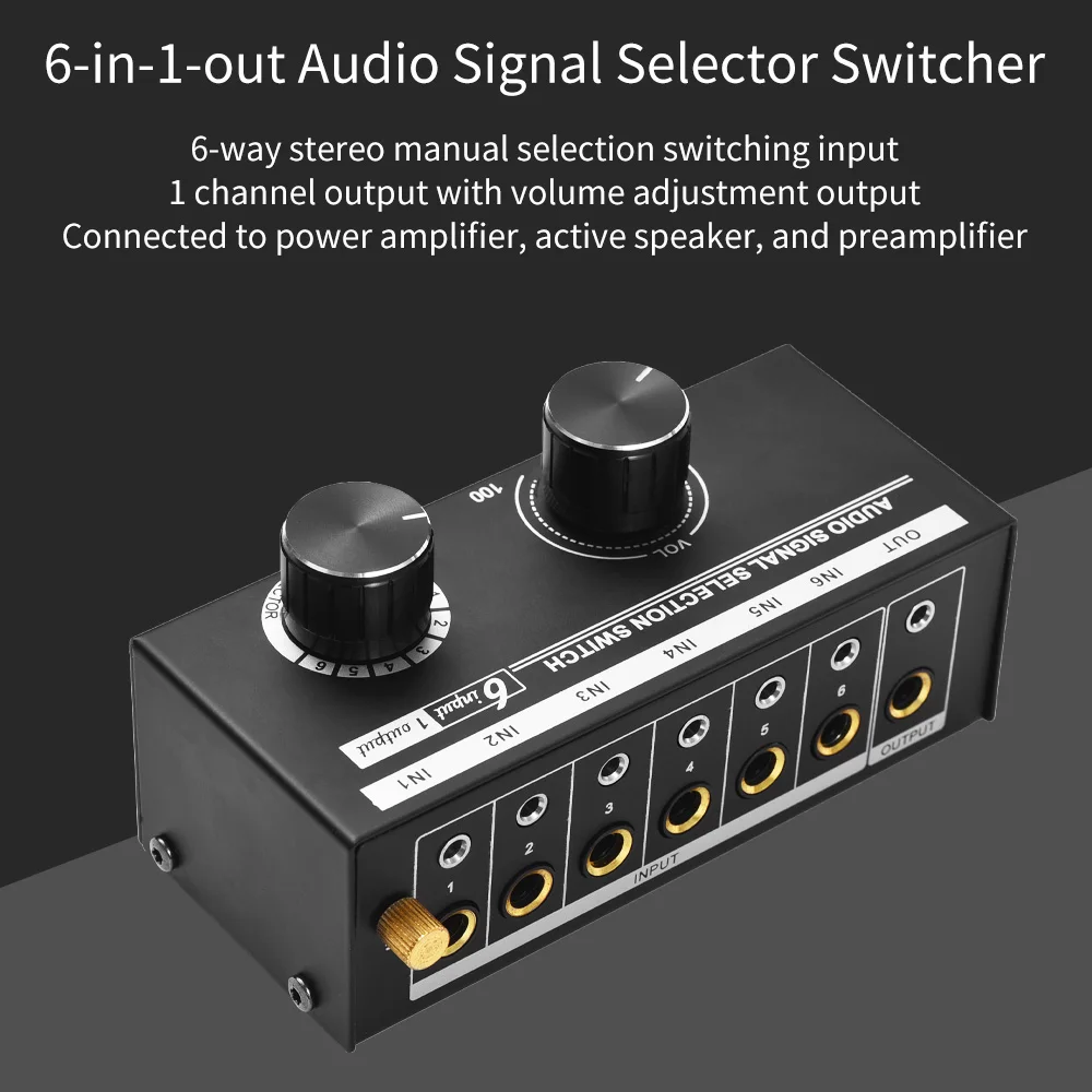 

6-in-1-out Audio Signal Selector Switcher 6 Input & 1 Output Source Selection Switcher Audio Signal Selection Switch