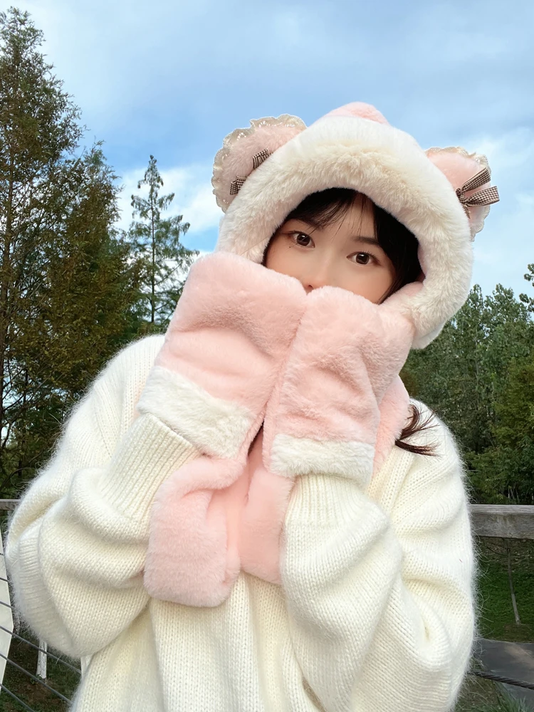 

Зимняя Милая шляпа, шарф и перчатки в стиле принцессы для сохранения тепла