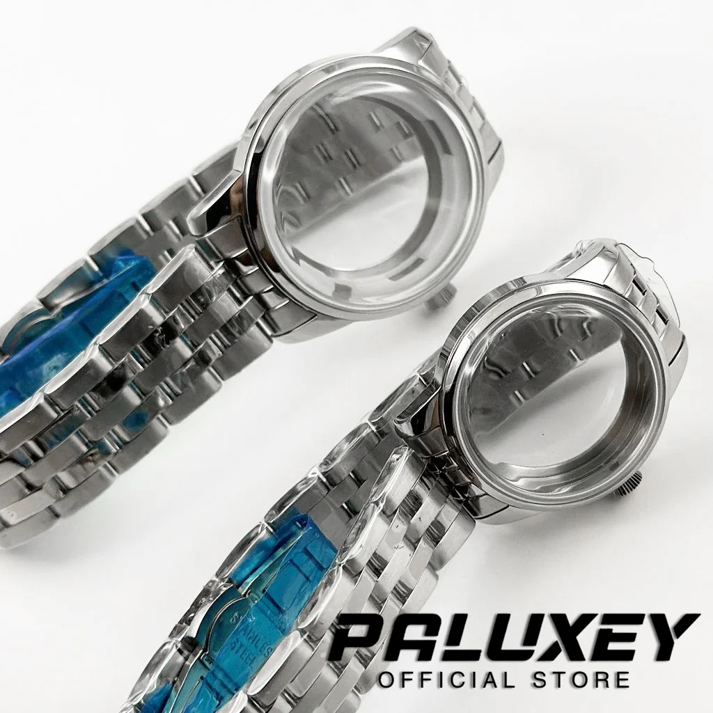 Premium Stainless Steel Watch Case with Arch Glass and Transparent Backcover, Compatible with NH35/NH38 Movement