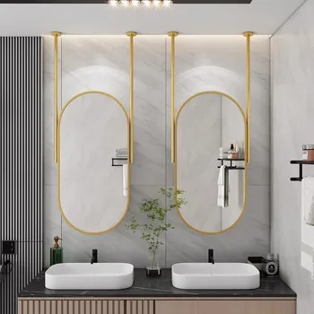 กระจกแขวนผนังรูปวงรีแบบเรียบง่ายสำหรับโรงแรมหรือบ้านพัก พร้อมราวแขวน กระจกติดเพดานแบบเรืองแสงด้านเดียว 1