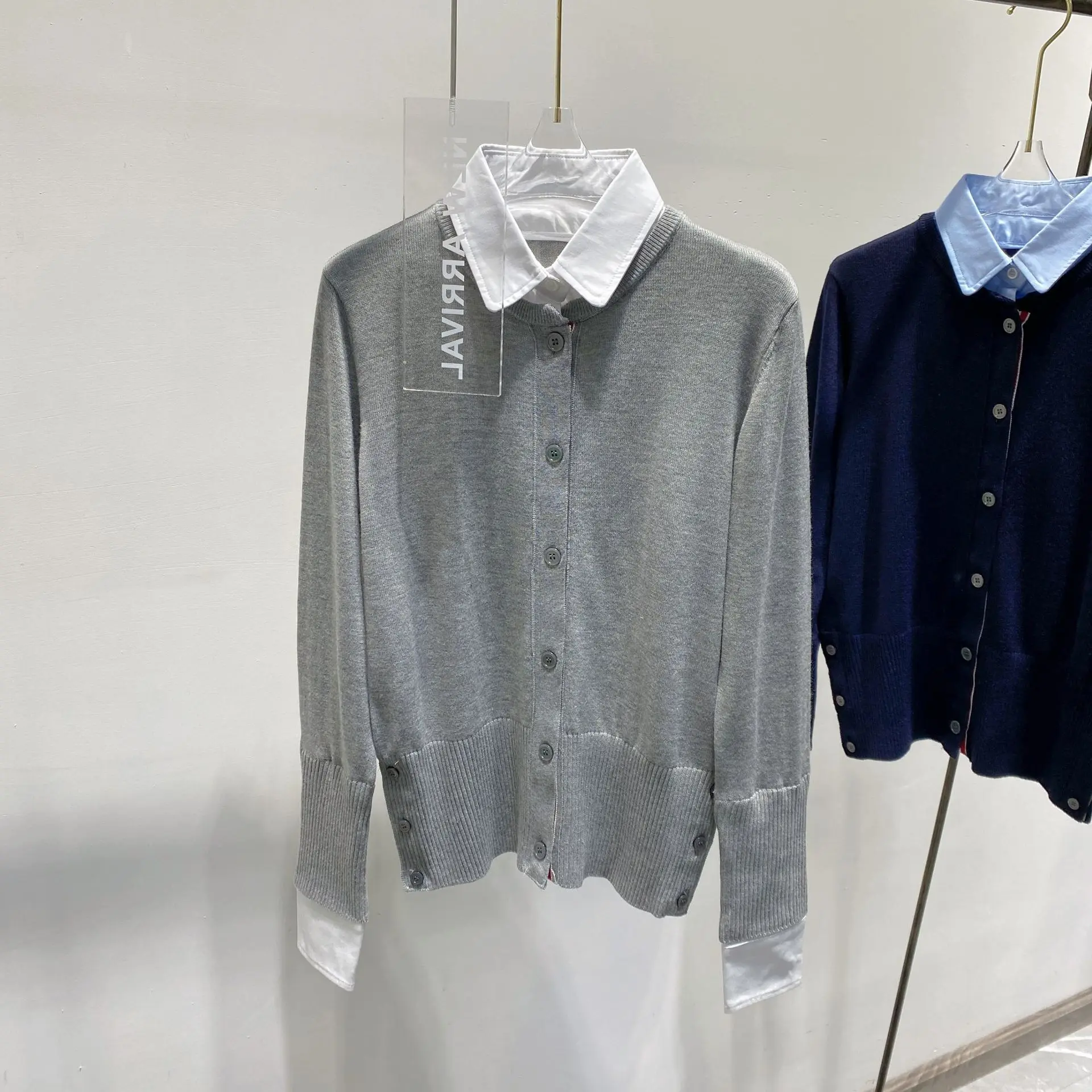 

High Quality Korean TB Style Fake Two Pieces Knitted Cardigan Cardigan Mujer