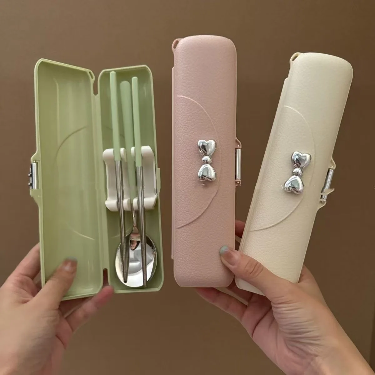 Juego de cubiertos de acero inoxidable con cuchara, tenedor y palillos, caja de almacenamiento, juego de cubiertos portátil de regalo para viajes al aire libre, camping y escuela._voghion.com