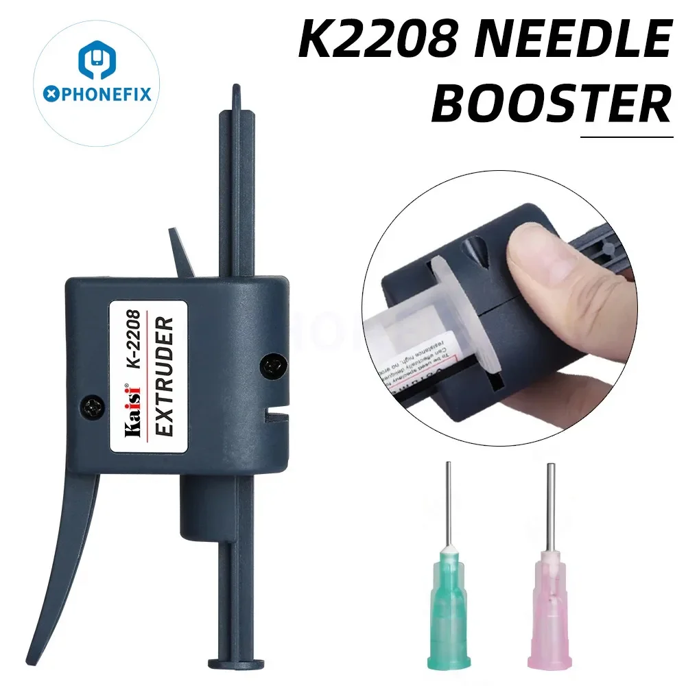카이시 K-2208 노동 절약형 수동 글루건 (휴대폰 용접 오일 부스터 플럭스 솔더링 페이스트 푸셔용 니들 2개 포함)