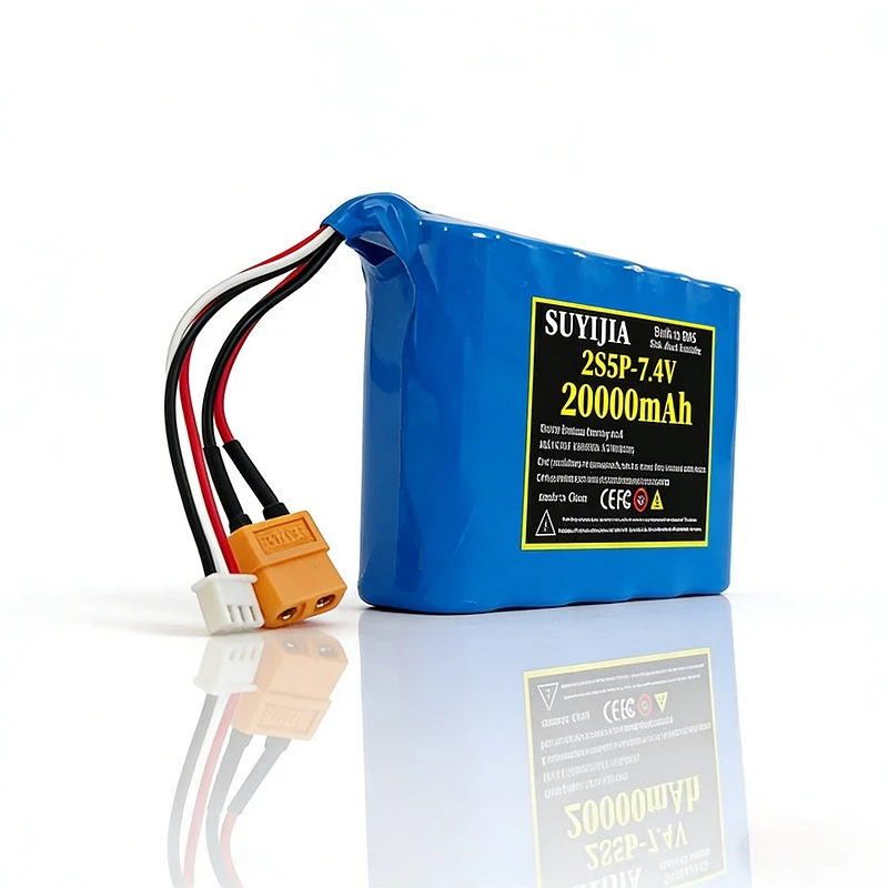 Côté de la batterie 18650 2S5P avec étiquette indiquant les spécifications et le logo CE