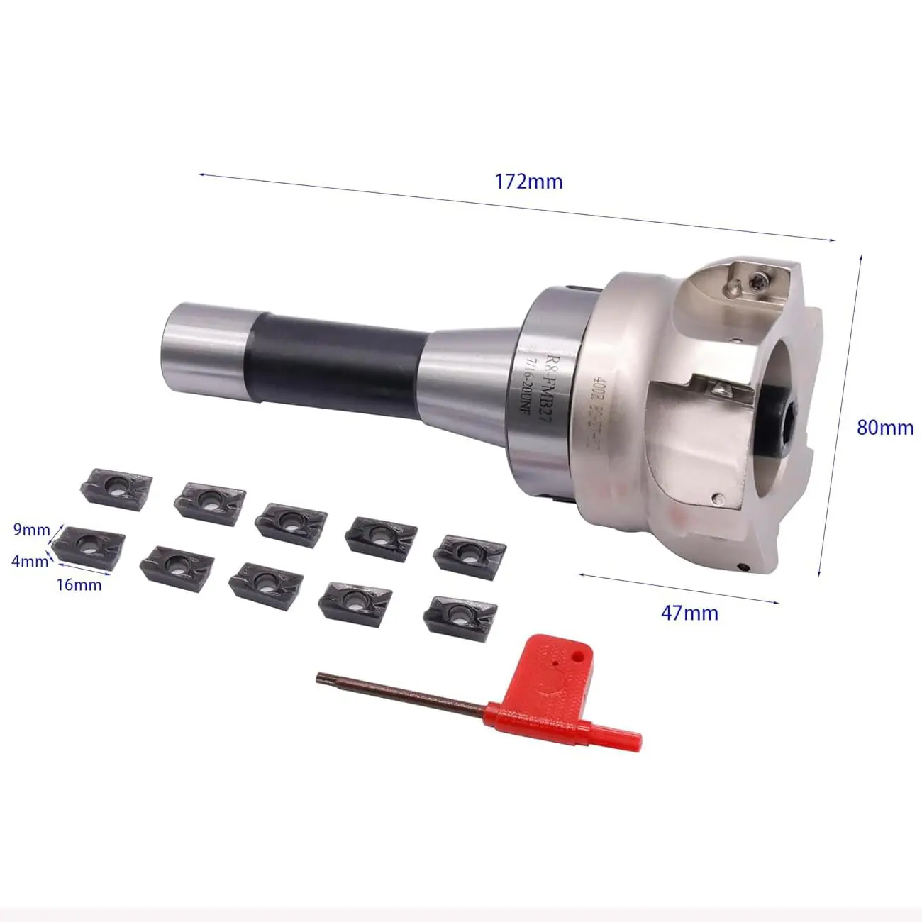 CNC 페이스 엔드 밀링 쉘 C, R8 FMB27 7/16-20UNF 생크 페이스 엔드 밀 아버 및 3.15 인치/80mm 절삭 직경 6-플루트 400R-80-27-6T