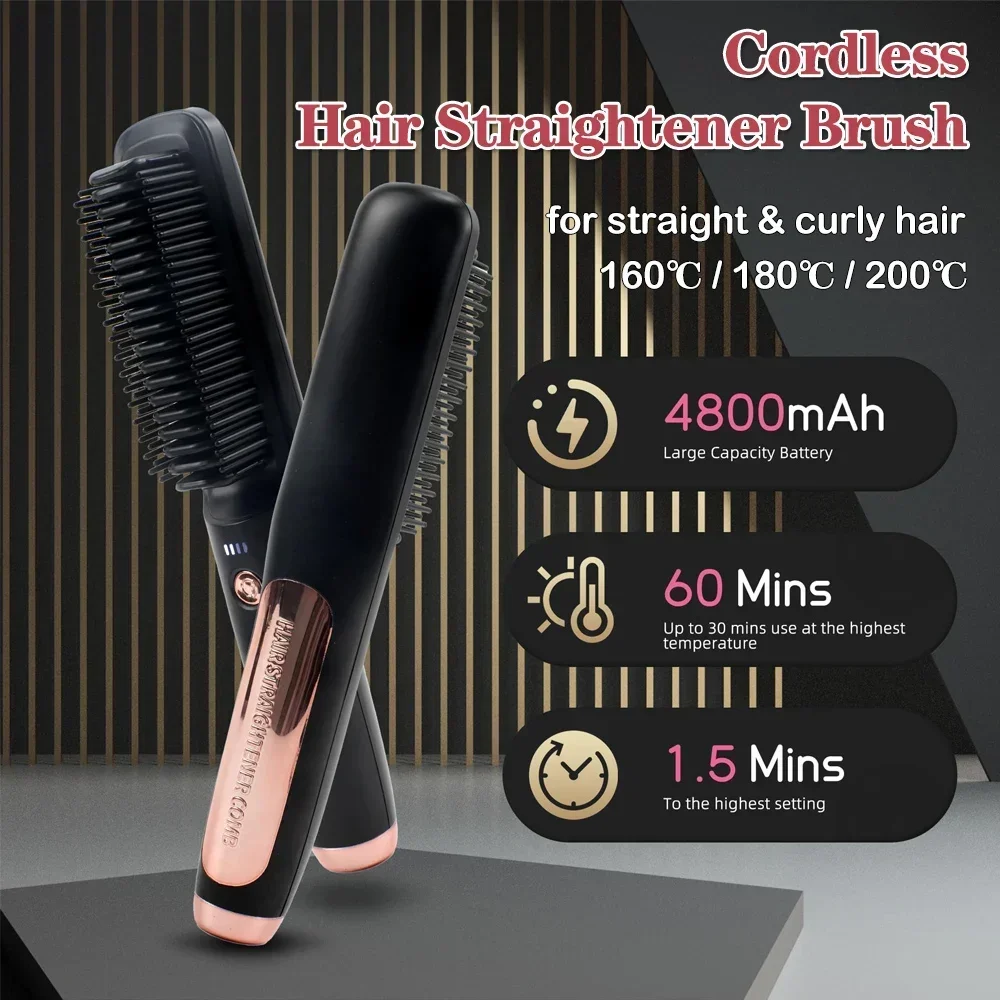 Brosses à cheveux électriques multifonctions sans fil, lisseur, peigne à chauffage rapide, Anti-brûlure, en céramique, bigoudi 1 Brosses à cheveux électriques multifonctions sans fil, lisseur, peigne à chauffage rapide, Anti-brûlure, en céramique, bigoudi 1
