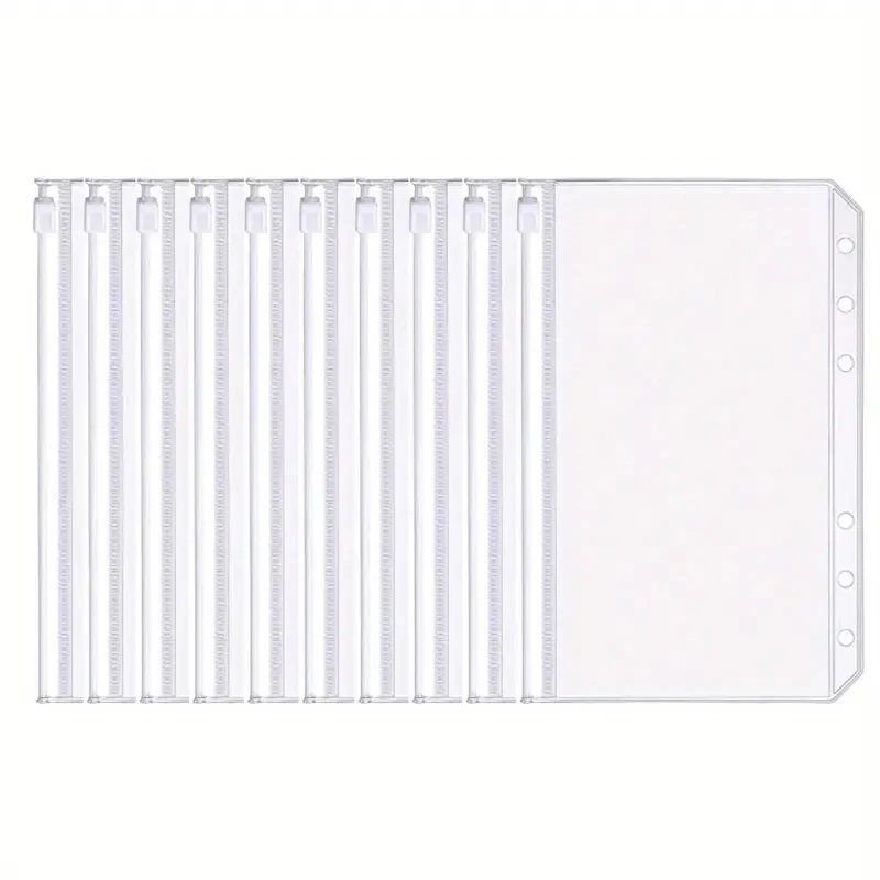 File storage bag plastic envelope 10Pcs A6 Loose-leaf Notebook 6-hole Zipper Bag Receipt Planner PVC Storage Bag Business Card Holder ID Card Storage Pen Case
