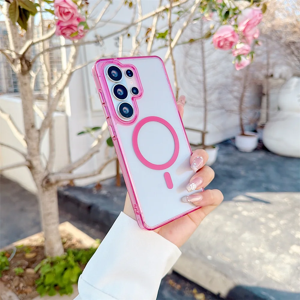 Transparent Magnetic Shockproof Phone Case with Wireless Charging - Candy Color Cover