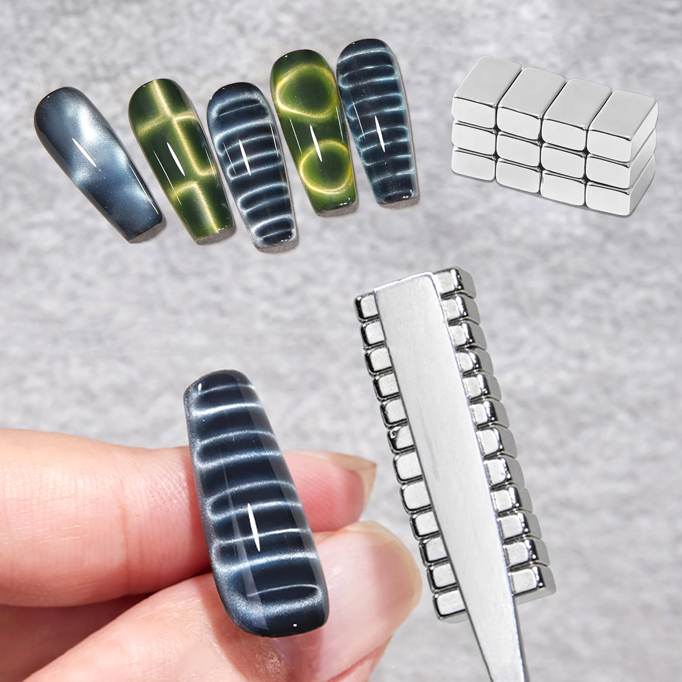 12Pcs Multi-function Super Strong Magnetic Beads Stick Board Nail UV Magnetic Gel Magnets Manicure Crocodile Pattern Nail Magnet