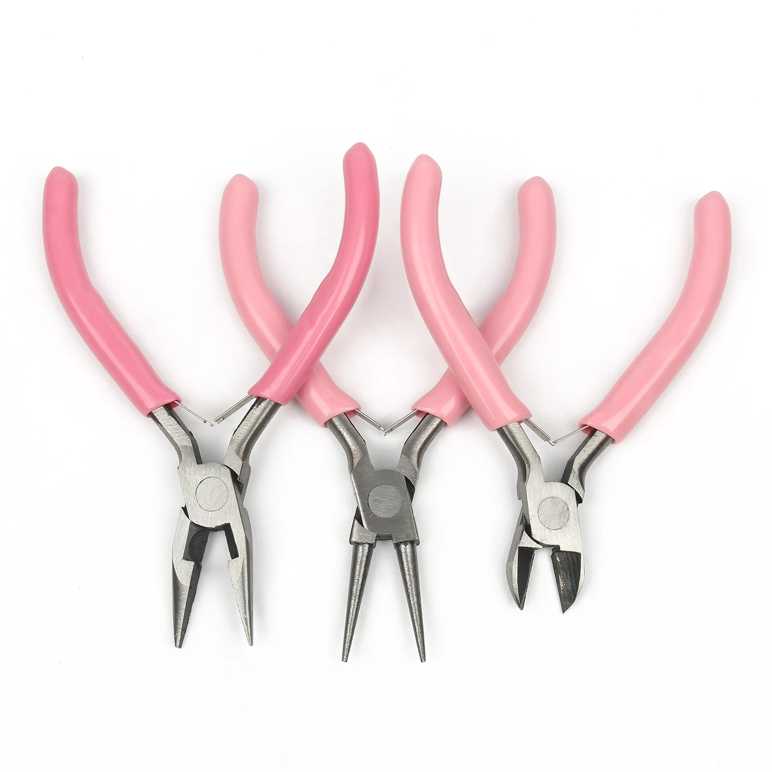 Portable Pink Metal Mini Diagonal Pliers Sets Round Bent Needle Nose Cutter Handcraft Beading For DIY Jewelry Making