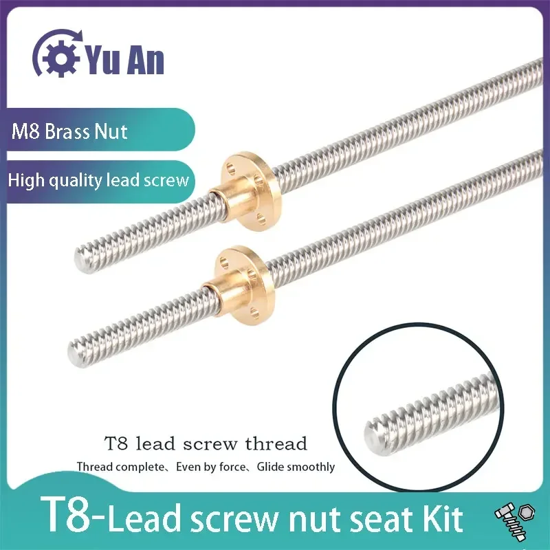 3D Printer T8 Lead Screw Kit KP08/KFL Bracket Nuts Pitch 2mm Lead 8mm 2mm Diameter 8mm Conversion Seat Aluminum Block