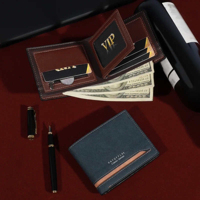 Men Short Wallet Fashion Business Card Slots Horizontal Soft PU Leather