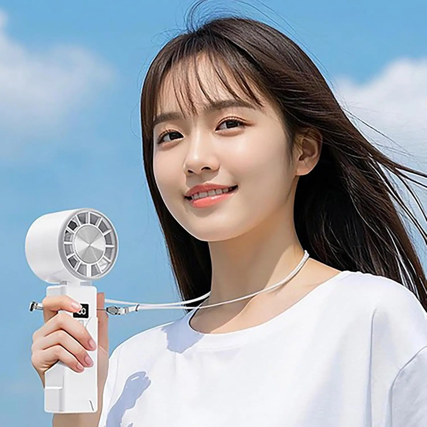 Portable USB Rechargeable Foldable Fan with Real-Time Power Display & Adjustable Cooling