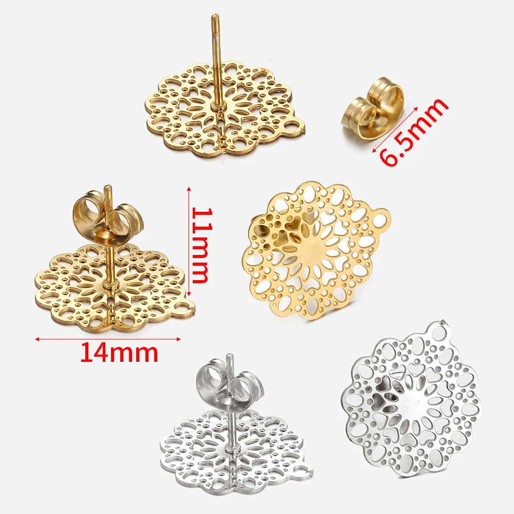 10 Stück Edelstahl-Ohrring-Basen, hohle Blumen-Oval-Ohrstecker mit Löchern für DIY-Ohrring-Schmuckherstellungszubehör – Detail 10
