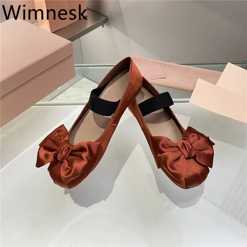 

Spring New Women Shoes Silk Real Leather Ballet Flats Butterfly-Knot Decor Round Toe Lovely Fashion Single Shoes For Woman 2023