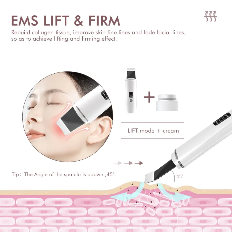 Ultrasonic Facial Shovel Scrubber Deep Pore Cleaner Blackhead Remover Acne Treatment Skin Peeling Tool Ion Cleaning Instrument