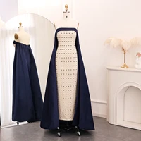 Navy Blue White Strapless Luxury Dubai Evening Dresses with Cape Midi Arabic Women Wedding Party Gowns 2024 422 1