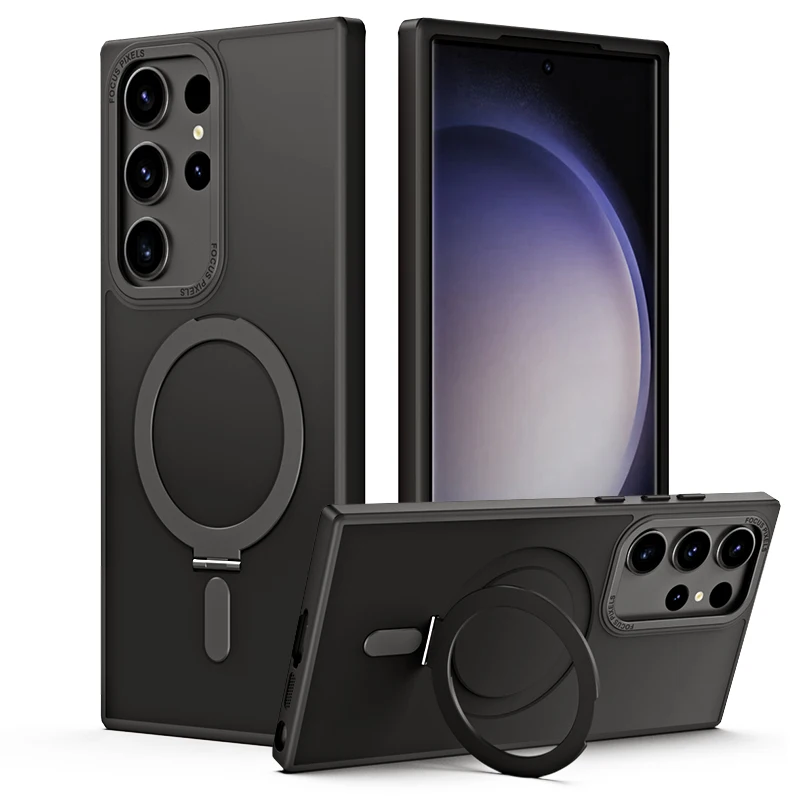 Luxury Transparent Matte For Magsafe Case For Samsung Galaxy S23 Ultra 23 Plus Wireless Charge Magnetic Ring Holder Cover Cases