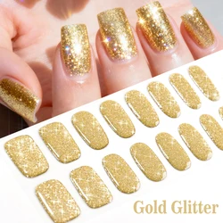 Elegant Pure Pink Semi - Cured Nail Stickers - Long - Lasting Self - Adhesive Gel Nail Wraps (Gold Glitter)