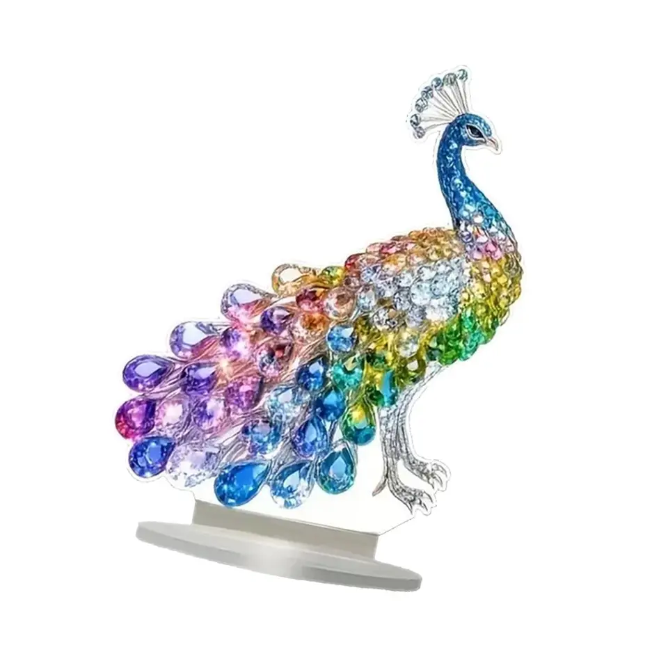 Placa de adorno de pavo real colorido 2D, letrero acrílico plano moderno  artesanal, decoración de mesa para exhibición de oficina y sala de estar  interior - AliExpress, image size:960x960