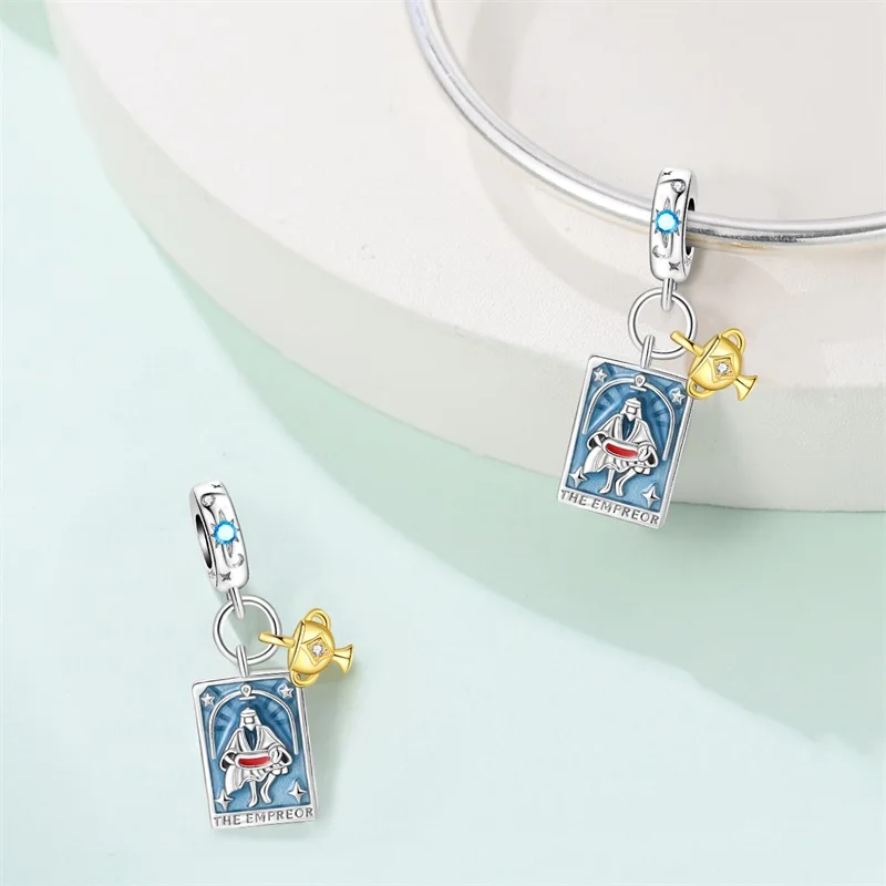 Tarot-Karten-Charms, 925er-Versilbert, Stern, Mond, Sonne, magische Tarot-Karten, Anhänger, Perlen für Damen, DIY-Armband, Schmuckherstellung – Detail 6