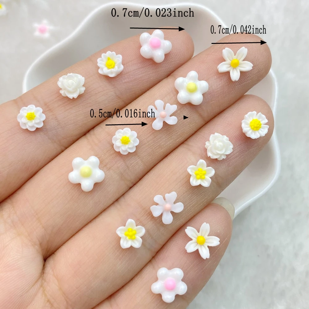 Ornament Crafts Resin Crafts 100Pcs Cute Resin Mini Colorful Small White Flower FlatBack Cabochon Ornament Jewelry Making Manicure Hairwear Accessories