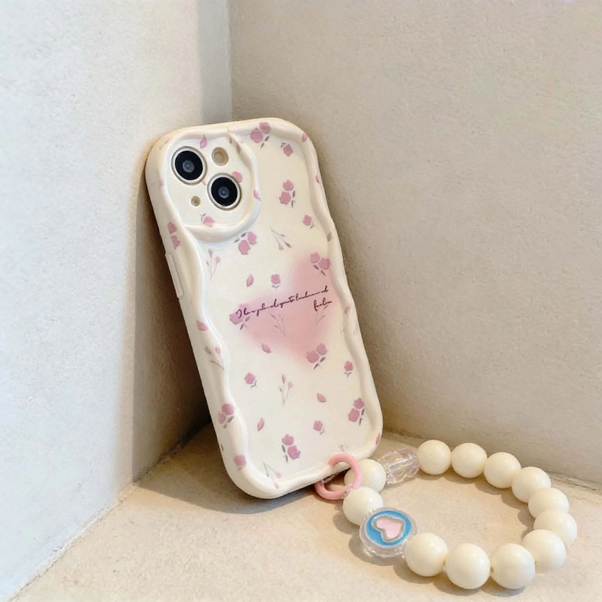 Floral Love Pendant Silicone Phone Case – Soft Chain Cover Design