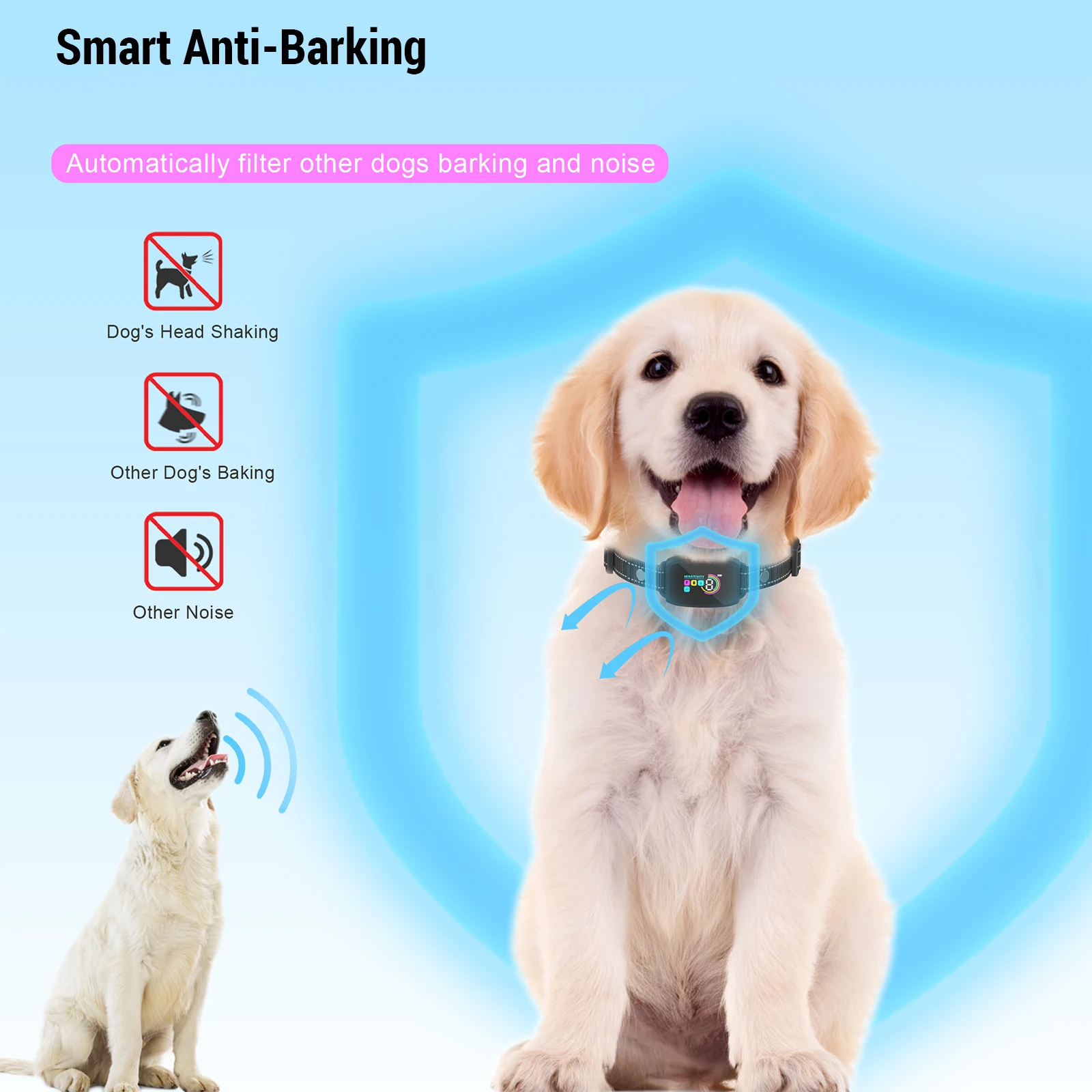 LCD Screen Bark Collar Smart Rechargeable Anti-Barking Collar with Adjustable Mode Dog Bark Collar for Small Medium Large Dogs